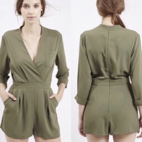 Topshop Military‎ Green Long Sleeve Romper - Picture 2 of 8